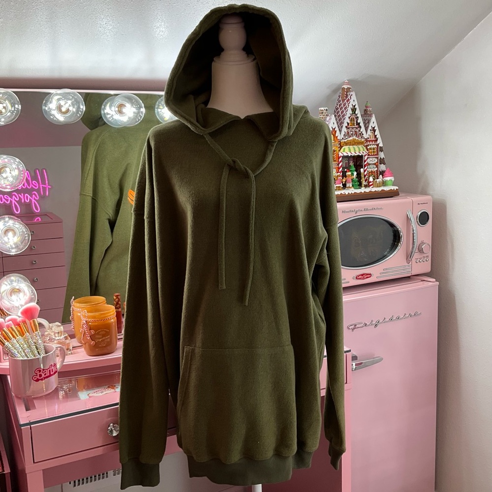 Savage Olive Green Sweater Hoodie Dress Faahion Nova - Picture 2 of 3